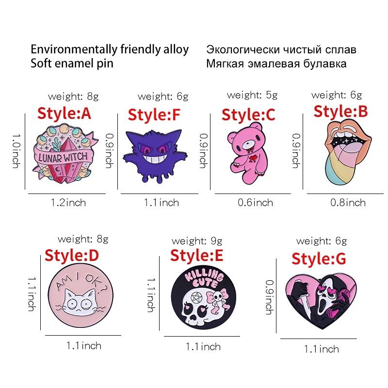 Ghim Cài Áo Hình Bộ Xương / Mèo / Gấu Hoạt Hình Màu Hồng Phong Cách Punk Cho Bạn Bè