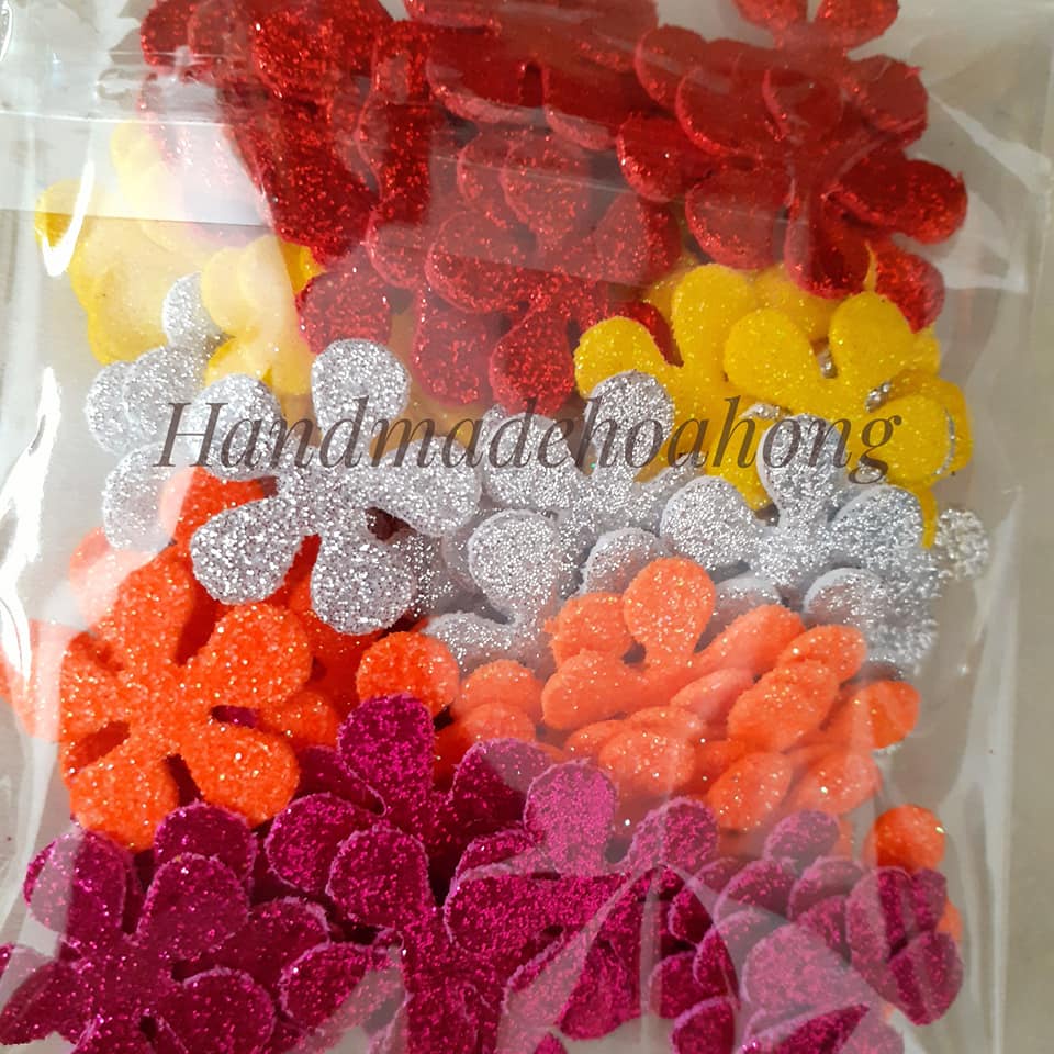 35 - 100 Hoa mai 4.8cm, 3.5cm, 2.3cm, bằng giấy xốp kim tuyến/ xốp nhũ kim tuyến - xốp mầm non - Trang trí thiệp