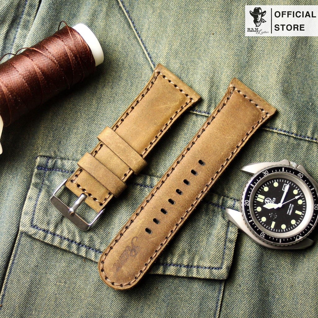 Dây Đồng Hồ Thủ Công Da Thật RAM Leather Bauhaus 1950 Da Bò Màu Nâu Đất Kiểu Tối Giản Bền Đẹp