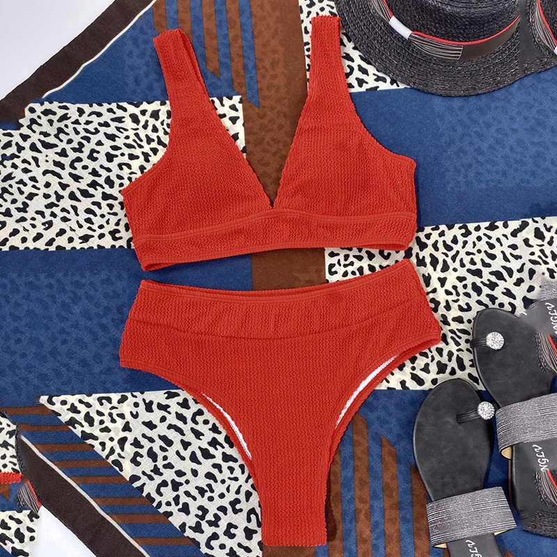 Bộ Đồ Bơi Bikini Co Giãn Màu Sắc Đỏ Trơn Quyến Rũ Cho Nữ