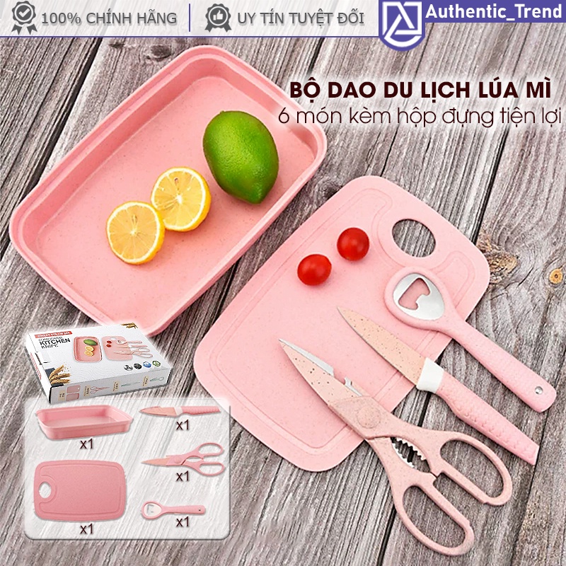 Bộ Dao Thớt Du Lịch Lúa Mì Đa Năng Kèm Hộp Đựng Tiện Lợi Cho Đi Phượt Cắm Trại Gia Đình / Dao Nhà Bếp Cơ Bản