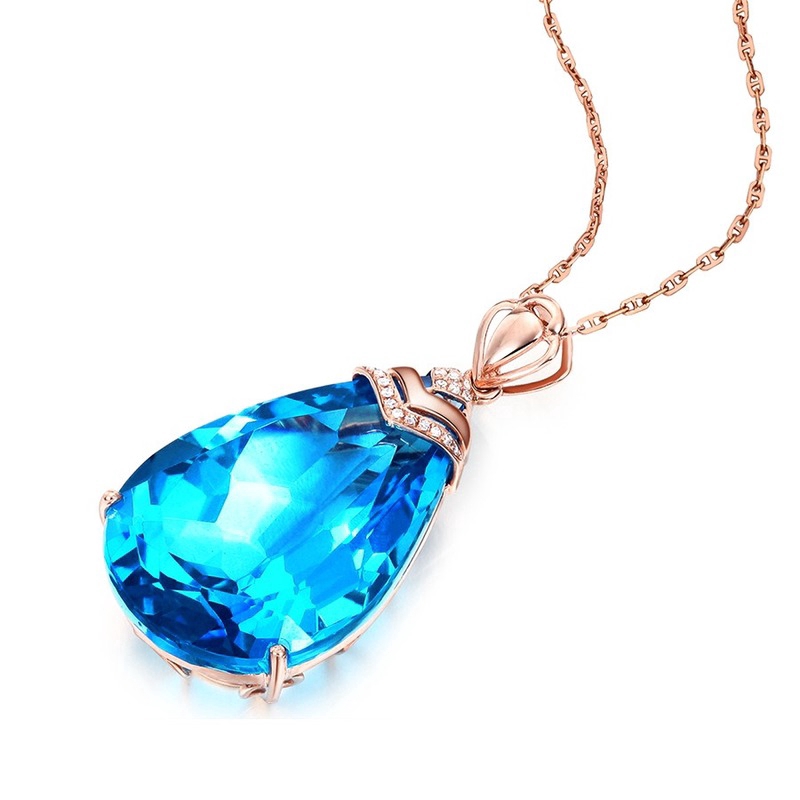 Khảm Hải Quân Topaz Thả Hình Quả Lê Mặt Dây Chuyền Nữ 18K Hoa Hồng Vòng Cổ Tỳ Hưu Vàng