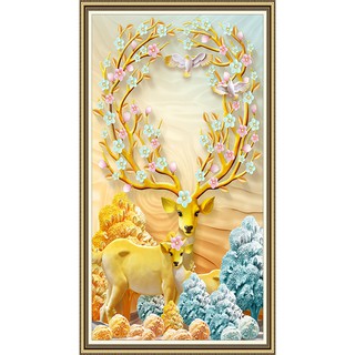 Tranh dán tường VTC Khổ dọc Hươu may mắn LV-0118K Kim sa