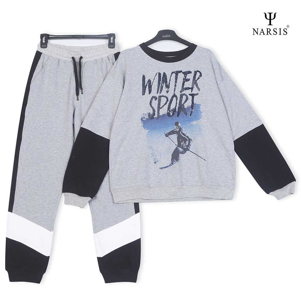 Bộ đồ nam thu đông Narsis E0005 nỉ ghi đen trắng