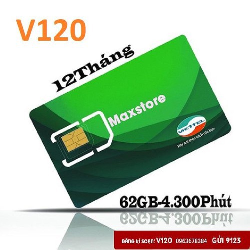 SIM 4G VIETTEL V120 , 62GB/tháng, miễn phí nội mạng, 50p ngoại mạng