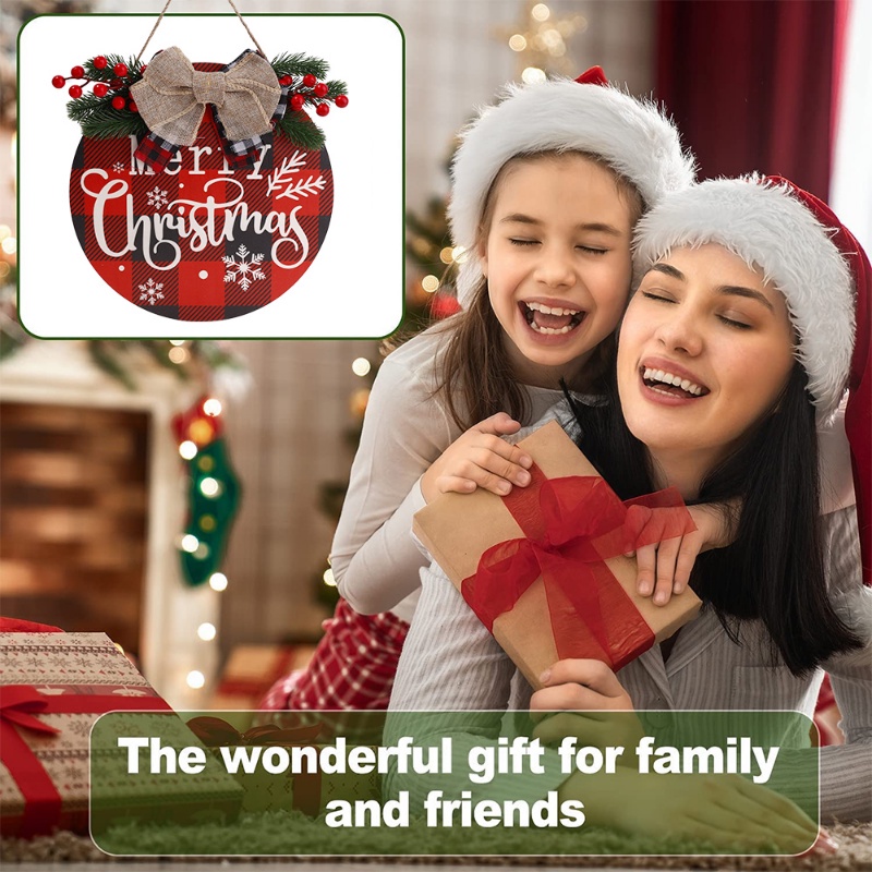 1 Dây Treo Trang Trí Giáng Sinh Bằng Gỗ Phối Vải Bố Và Nơ Xinh Xắn