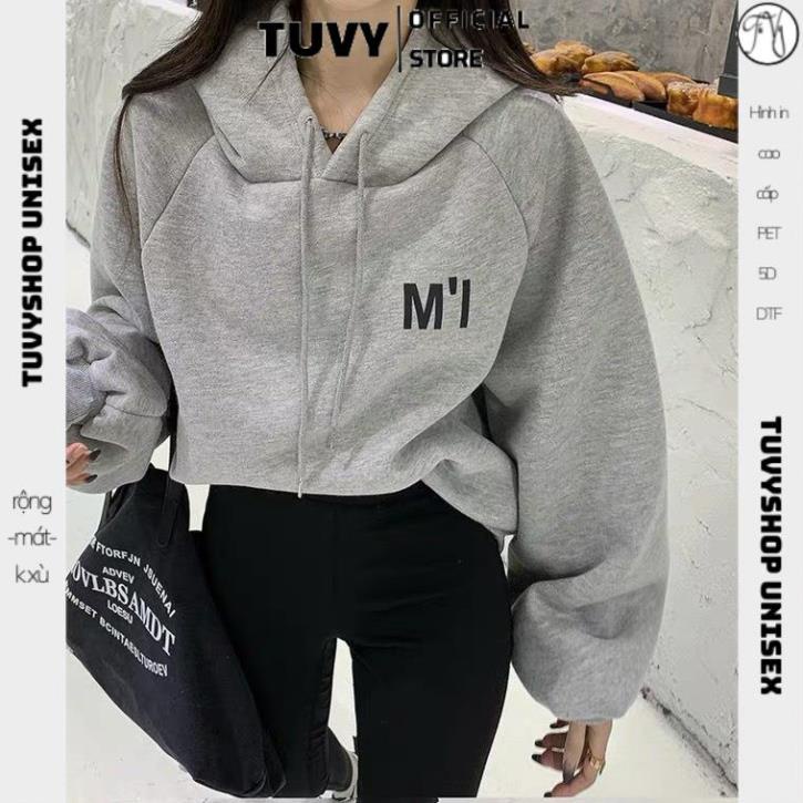 Áo hoodie nữ TUVY nỉ bông form rộng áo nỉ có mũ dây kéo dày ấm mũ 2 lớp 3 màu xám,trắng,hồng