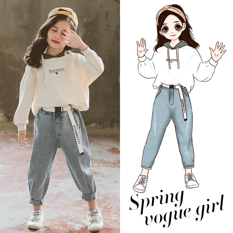 Bộ Áo Hoodie + Quần Dài Thời Trang Mùa Xuân Mới Cho Bé Gái 2021