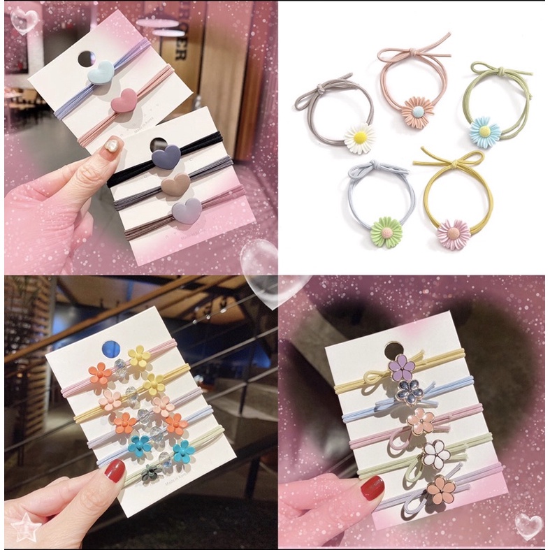 Set 5 Dây Buộc Tóc Cao Su Đính Hoa Nhỏ Xinh Xắn