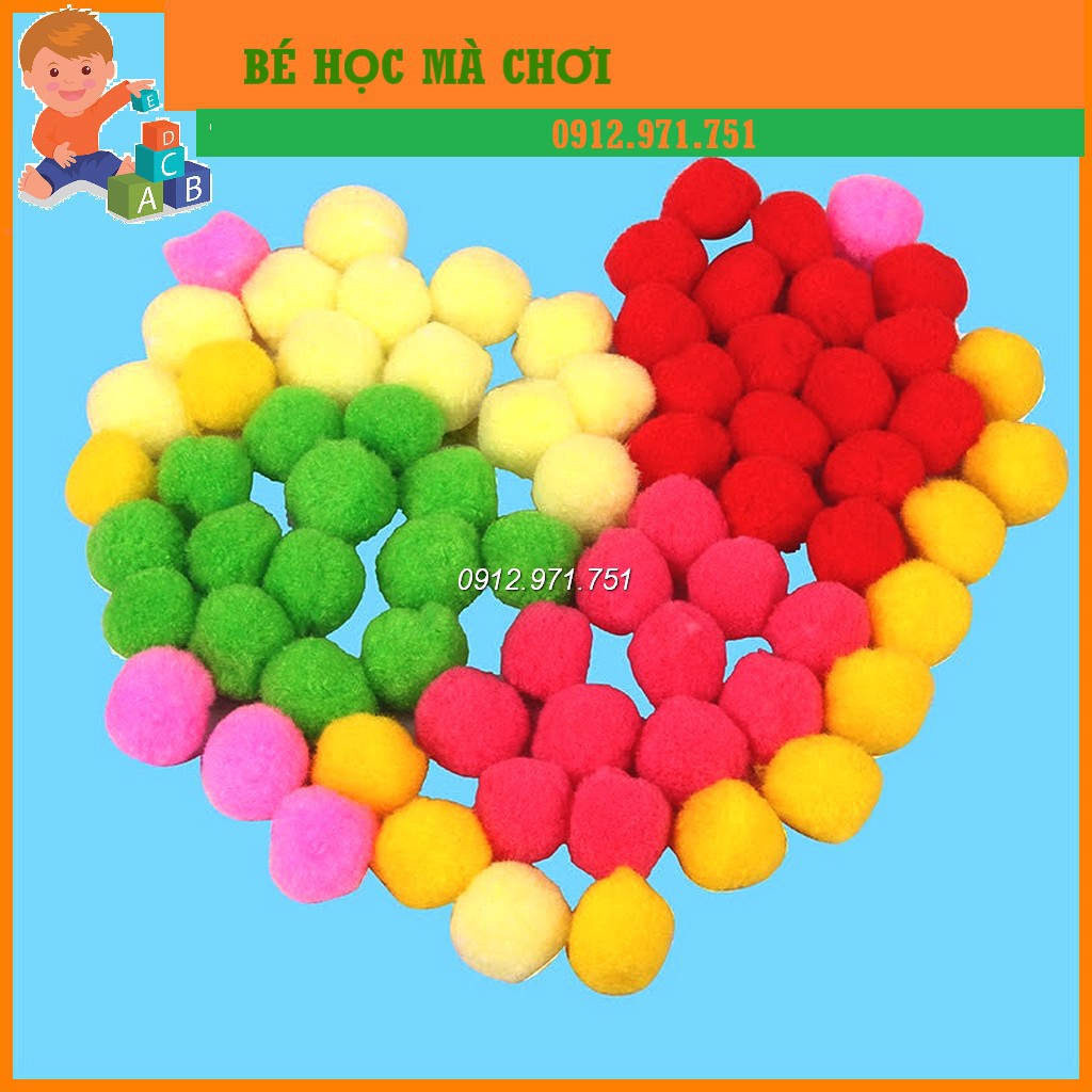 Pompom bông loại đẹp được CHỌN MẦU cho bé chơi các trò homeschooling