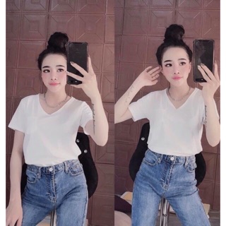 Áo thun cổ tim pull&bearr- Kèm video cận chất vải