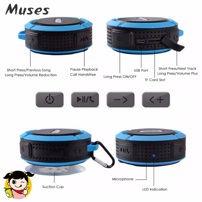 Muse07 Loa bluetooth 4.1 không dây C6 tích hợp Mic chống sốc chống nước IPX4 hiệu quả