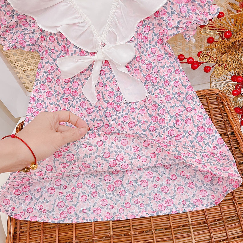 VÁY CHO BÉ GÁI HỌA TIẾT HOA XINH XỈU PHỐI BÈO XINH VÁY MỀM NHŨN, MAY TỈ MỈ SIZE 9-21KG [V33]