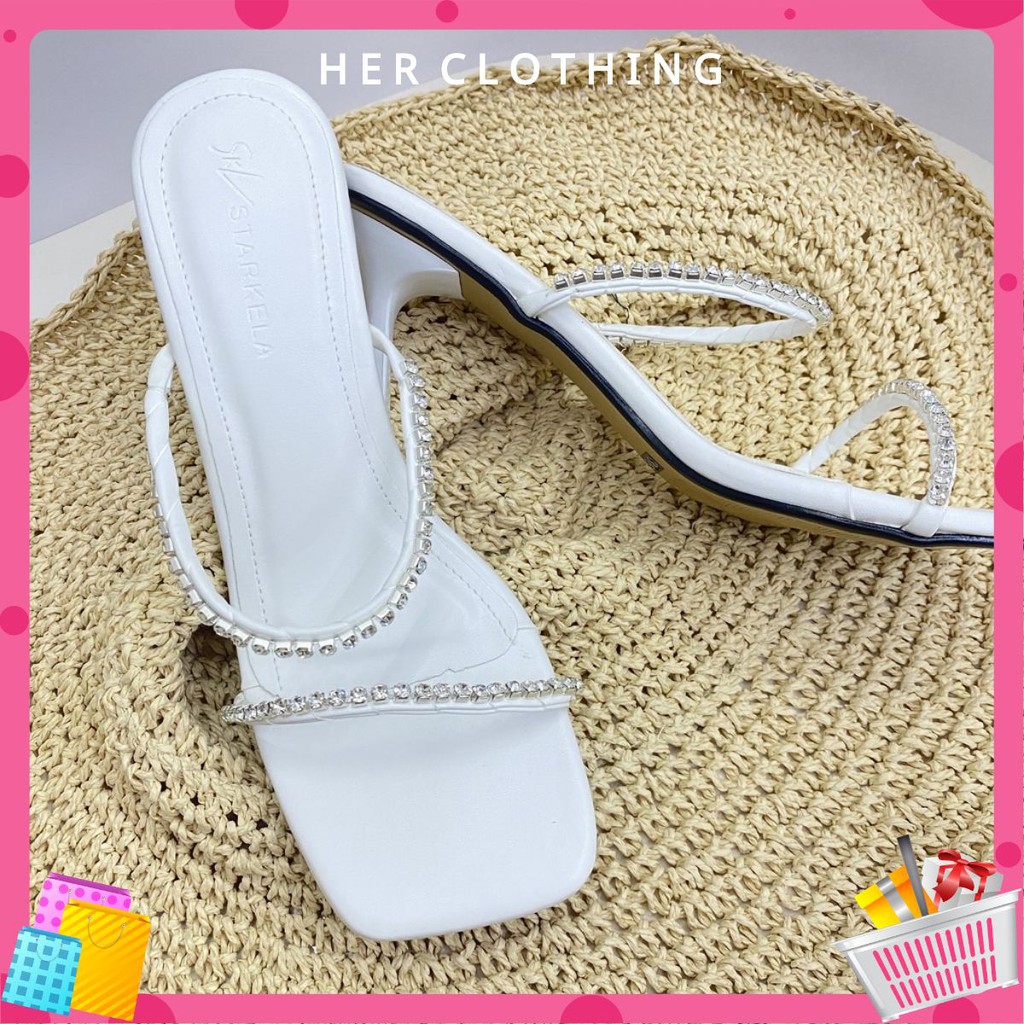 Giày cao gót màu trắng mũi vuông cao 5cm siêu xinh