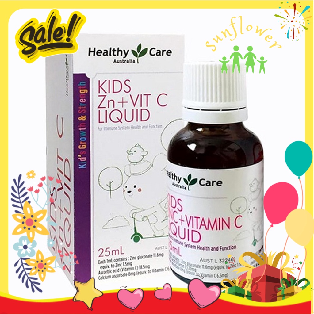 Siro bổ sung kẽm nước và vitamin C Healthy Care Kids Zn Zinc Vid C Liquid 25ml tăng đề kháng cho bé của Úc