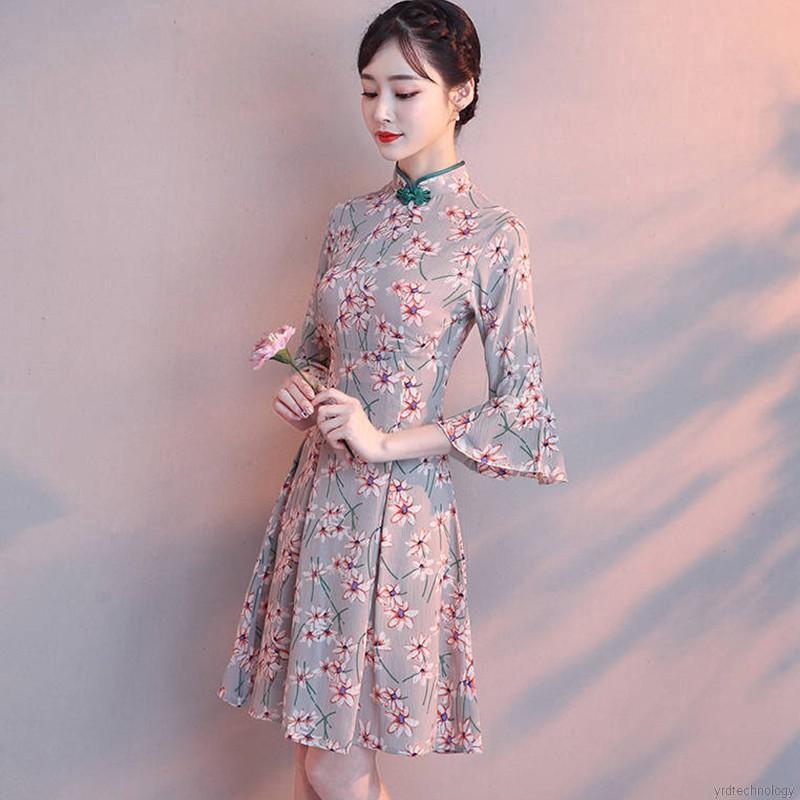 Summer Fashion Retrol National Style Floral Print Long Cheongsam Dress | WebRaoVat - webraovat.net.vn