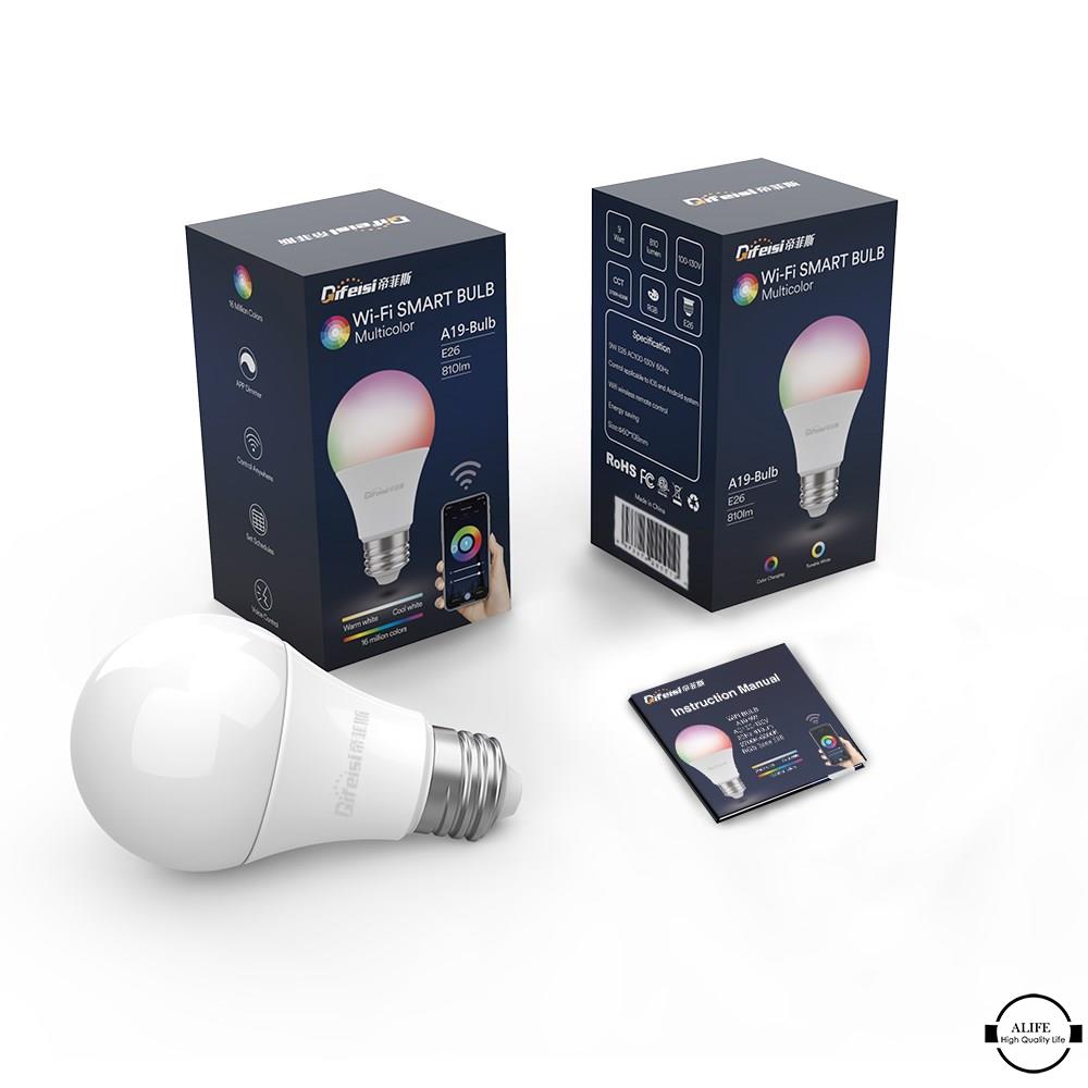 Bóng Đèn Led Alife A19 E26 9w Rgb Điều Khiển Bằng Ứng Dụng Điện Thoại Alexa Google Assistant