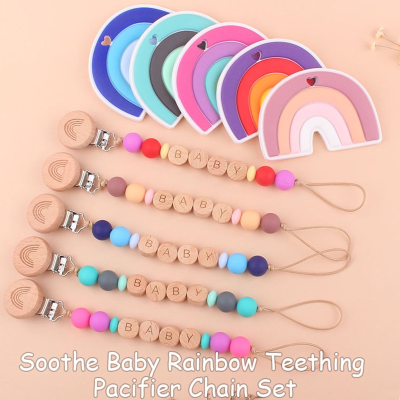 Set 2 Dây Đeo Núm Vú Giả Màu Cầu Vồng Cho Bé Sơ Sinh Giá Đỡ