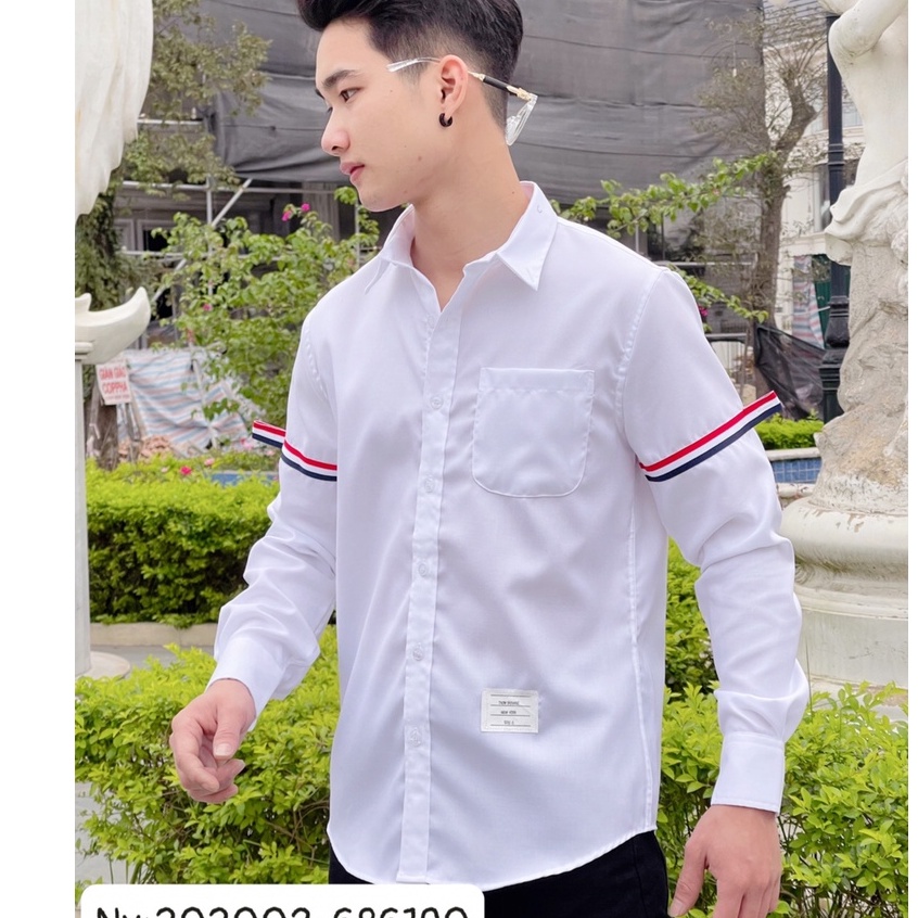 Áo Sơ Mi Thom 2 tay chạy sọc ngang BIGOMALL - Áo sơ mi trắng nam nữ unisex sex áo sơ mi quốc dân