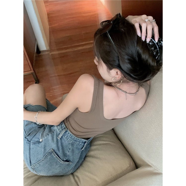 Áo Hai Dây Màu Trơn Có Mút Đệm Ngực Thời Trang Hàn Quốc Cho Nữ