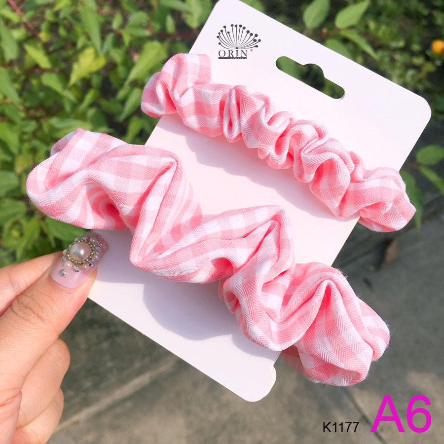 Set 2 buộc tóc ,cột tóc scrunchies hồng Orin K1179 K1178 K1177 K1181