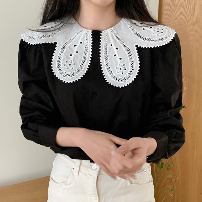 [HÀNG ĐẸP] Áo sơ mi nữ dài tay cổ lá sen mix màu siêu xinh