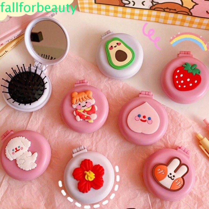 Lược tròn mini kèm gương có thể gấp gọn nhiều màu sắc dễ thương