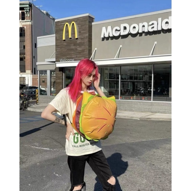 Balo da hình hamburger dễ thương, kích thước lớn chứa a4, macbook, ipad