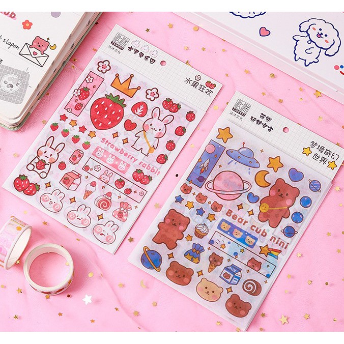 SET 4 TỜ HÌNH DÁN STICKER DỄ THƯƠNG - BỘ 4 TỜ STICKER DÁN TẬP VỞ, TỦ KỆ ĐÁNG YÊU