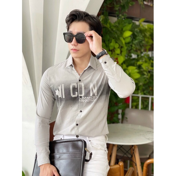 Áo sơ mi nam nữ tay dài chất liệu vải đũi in chữ ICON phong cách thời trang công sở tinh tế và sang trọng