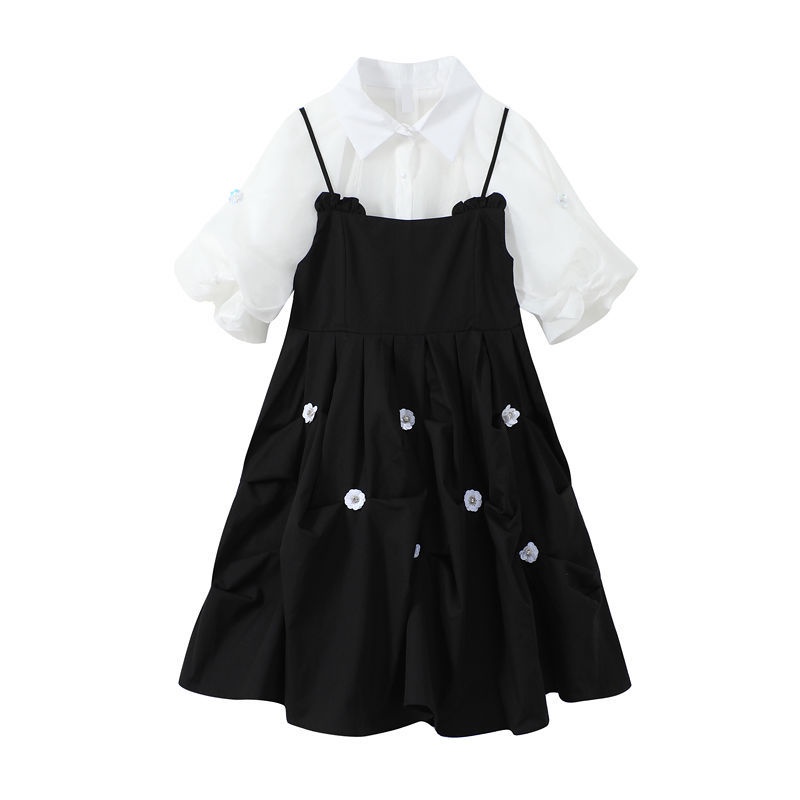 Đầm Hai Dây Màu Đen Họa Tiết Hoa Xinh Xắn Thời Trang Mùa Xuân Thu Theo Phong Cách Pháp Cho Nữ