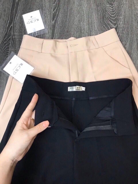 Quần tây ống rộng suông nữ khoá trước, quần vải ống rộng culottes dáng dài