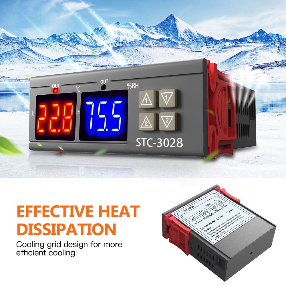 Bộ điều khiển nhiệt độ và độ ẩm AC110-220V PCB 24V 10A màn hình hiển thị LED kép STC-3028 với đầu dò
