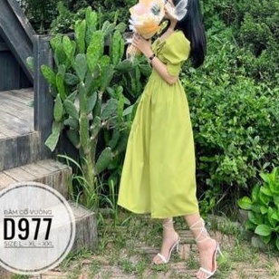Đầm big size đầm xanh cổ vuông từ 60kg-90kg