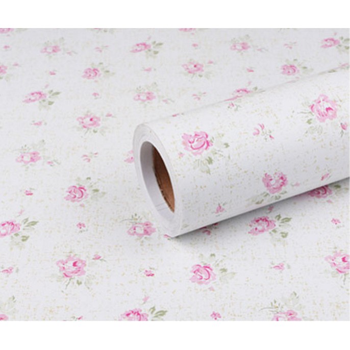1 mét giấy dán tường ĐÓA HỒNG NHỎ NỀN TRẮNG khổ 45cm có keo sẵn