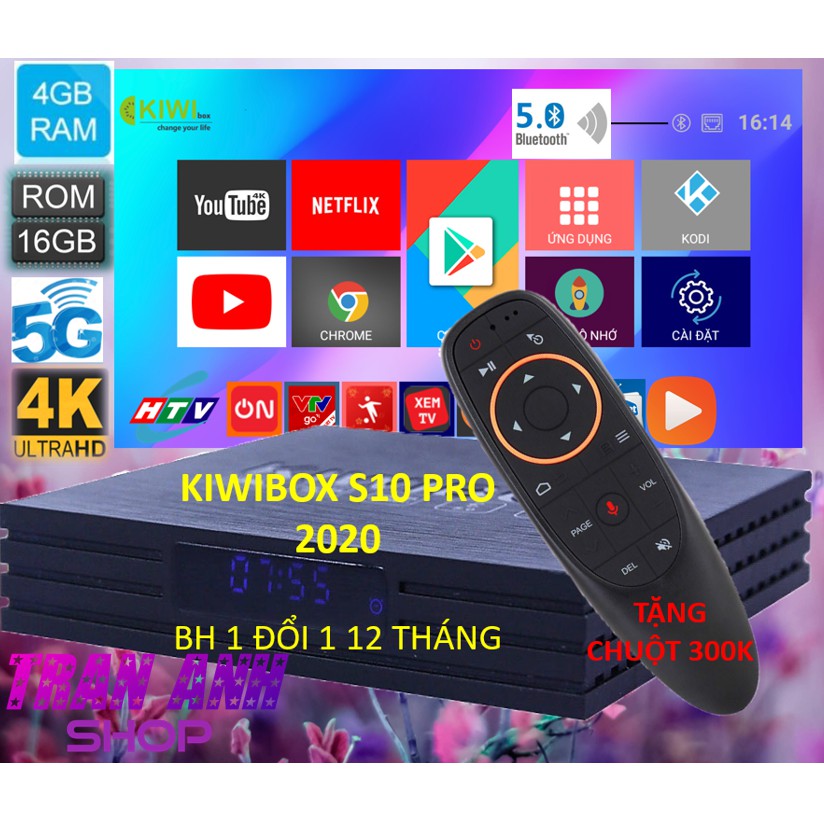 Android Kiwibox S10 Pro - Ram 4G - Điều Khiển giọng nói (chuột voice bay), Tivi box Kiwi S10pro androi 10, Bluetooth