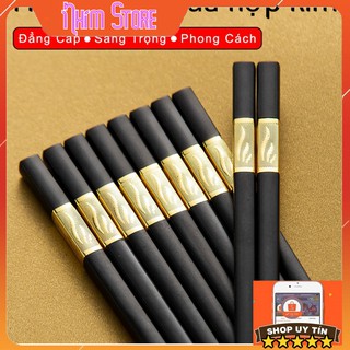 [Hàng sẵn] Hộp 10 Đôi Đũa Hợp Kim Mạ Vàng Hàn Quốc