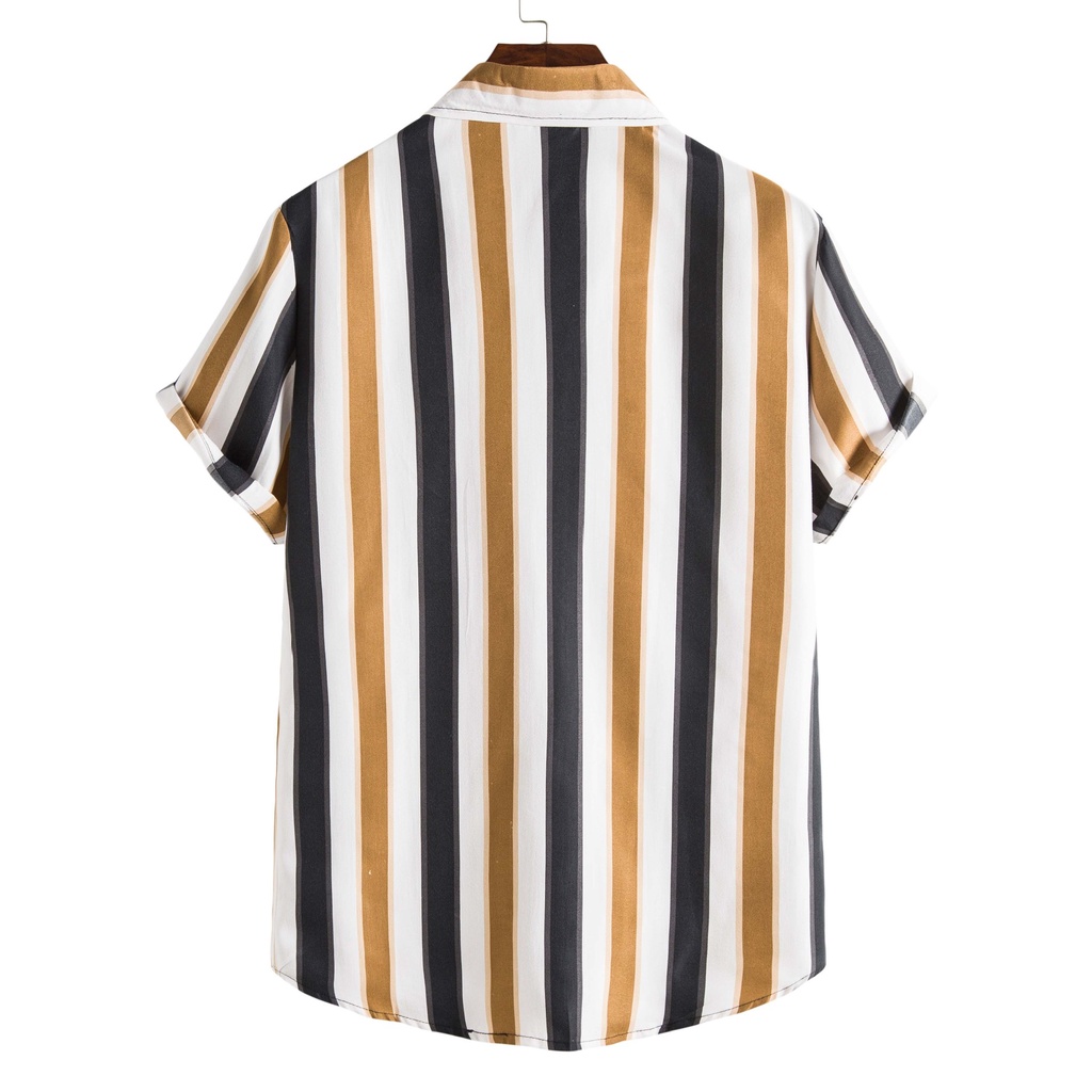 Áo Sơ Mi Nam Ngắn Tay Cổ Bẻ Dáng Rộng Họa Tiết Sọc Dọc Màu Tương Phản Plus Size Đen / Đỏ / Nâu / Xanh Lá / Xanh Dương