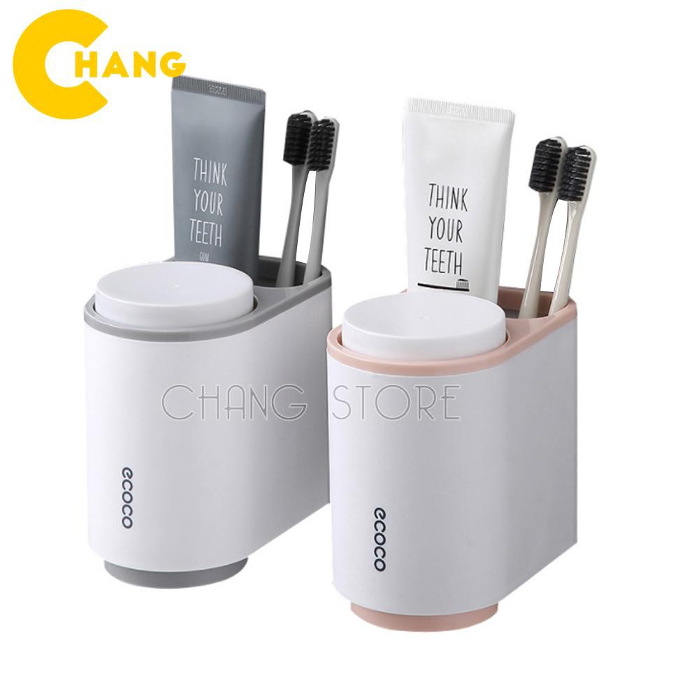 Kệ để Bàn Chải Kem Đánh Răng Mini Ecoco dán cường lực siêu chắc tặng kèm 2 cốc từ tính