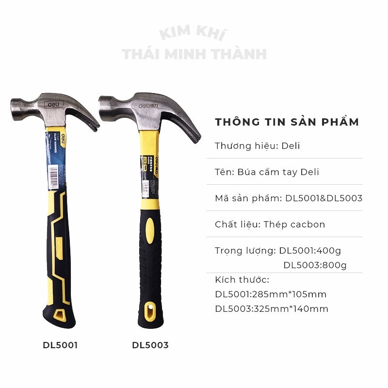 Búa Đóng Đinh Nhổ Đinh Deli Cao Cấp - Tay Cầm Cao Su Chống Trượt Dùng Trong Sửa Chữa Nhà Cửa, Công Trình