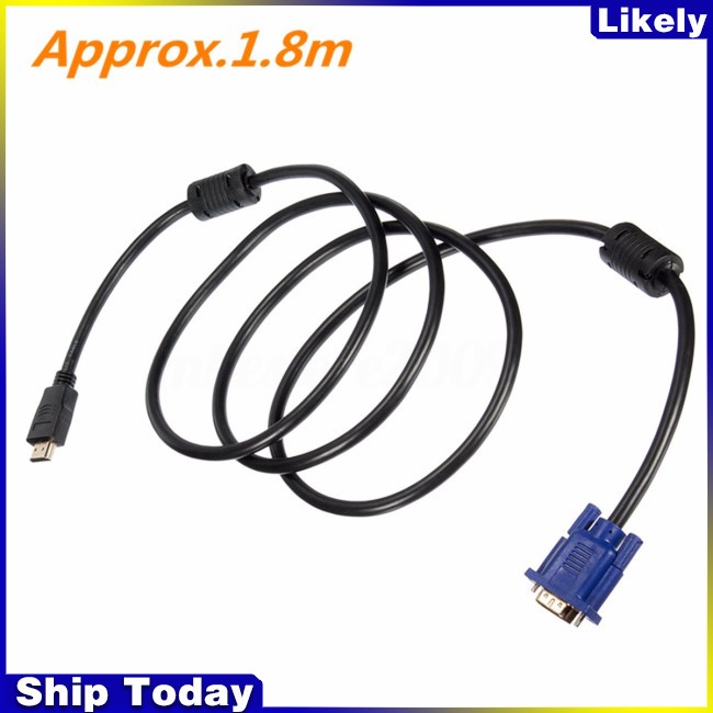 Dây Cáp Chuyển Đổi 1.8M HDMI Sang VGA HD 1080P HDMI Đực Sang VGA Cho Máy Tính Laptop