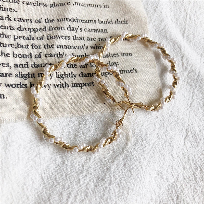 Bông Tai Tròn Lớn Đính Ngọc Trai Cho Nữ