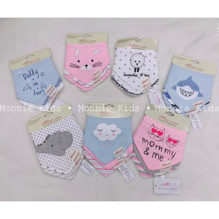 Set 3 yếm cotton cho bé MOMCARE, set yếm tam giác cotton mềm mại thấm hút tốt - Monnie Kids