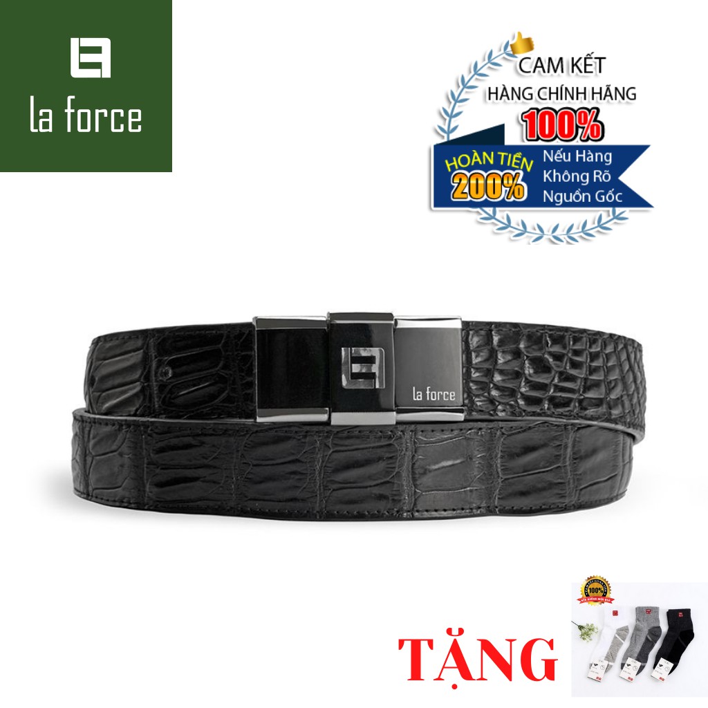 Dây Lưng Nam LAFORCE Da Cá Sấu Khóa Cách Điệu DLA1400-01B-B-D Tặng Tất UNIQLO Chính Hãng