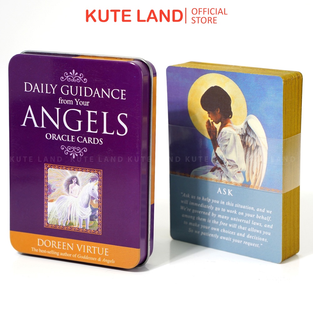 [Mạ Cạnh] Bộ Bài Daily Guidance From Your Angels Oracle Hộp Thiếc 44 Lá Tặng File Tiếng Anh Và Đá Thanh Tẩy TH193