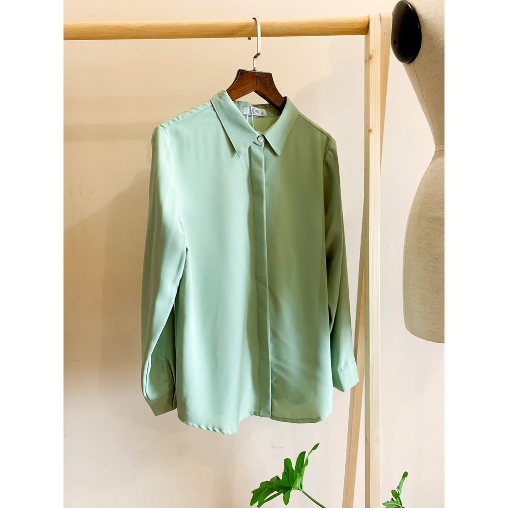 [Mã NOWSHIPT6HAPPY giảm 20k đơn 50k] Áo sơ mi giấu khuy Xanh mint, vải thô Hàn, không nhăn nhàu | BigBuy360 - bigbuy360.vn