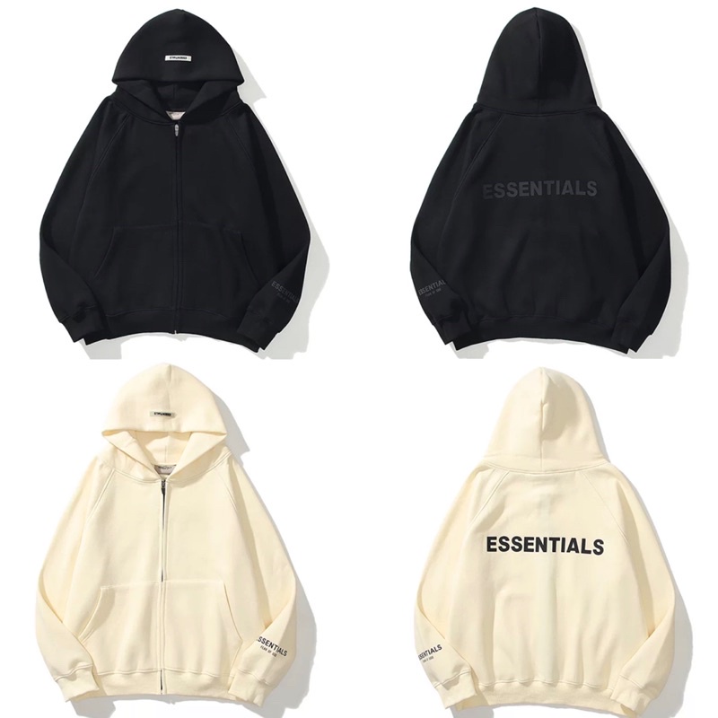 Áo hoodie zip ESSENTIAL nỉ lót lông cao cấp in cao su nổi có phản quang