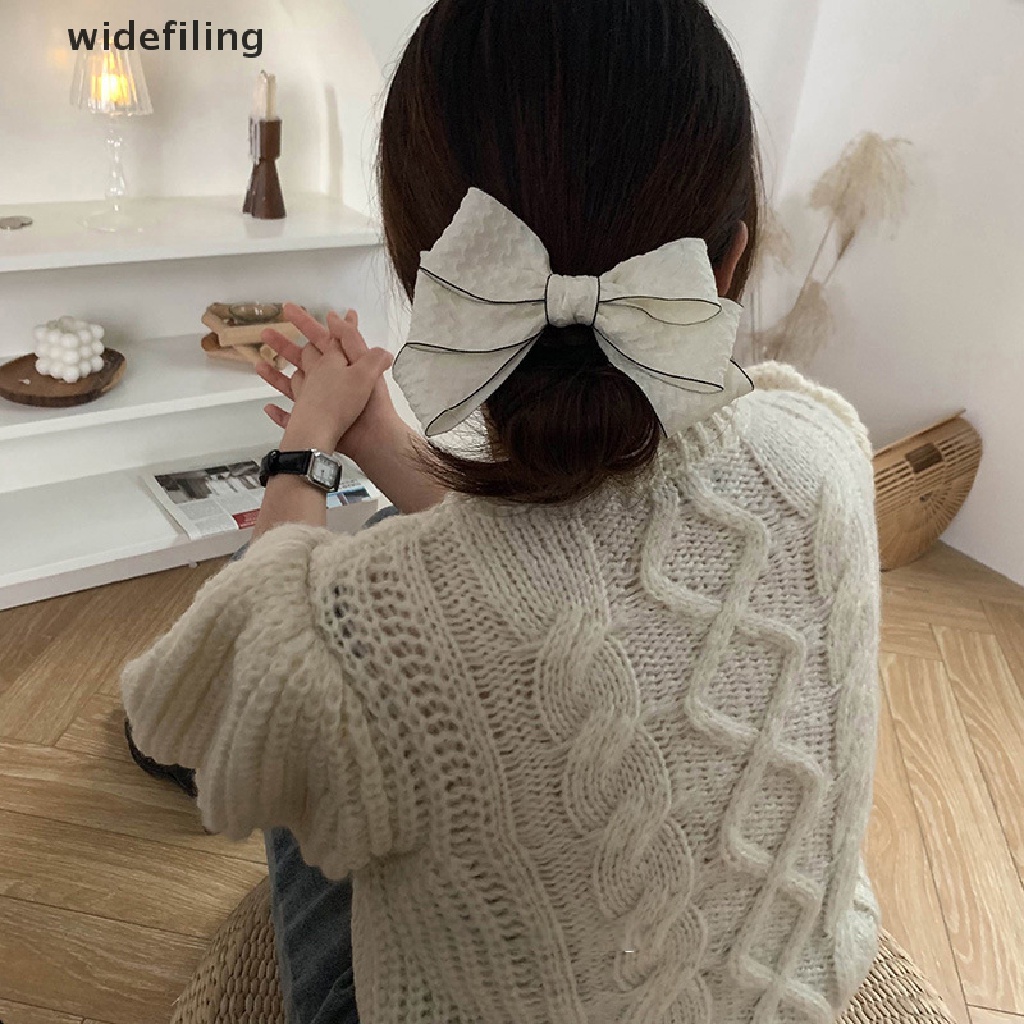 Kẹp Tóc Nơ Ruy Băng Màu Trắng Đen Thời Trang Cho Nữ