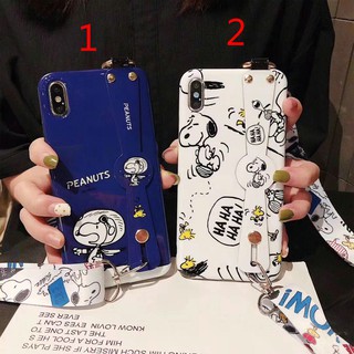 iphone Xr Xs max X 6 6s 7 8 plus Hình ảnh dễ thương Snoopy Ốp lưng TPU mềm có dây đeo và dây buộc(with lanyard)