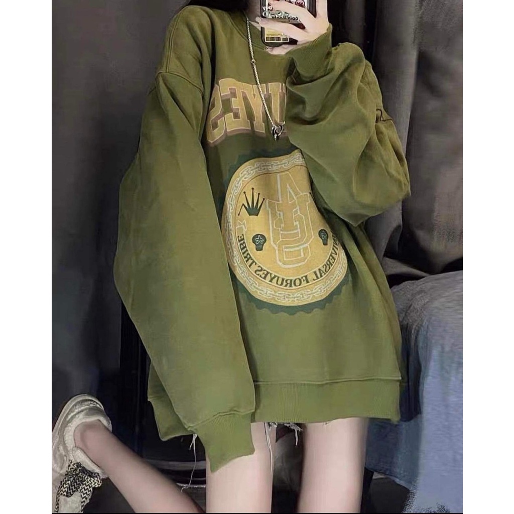 Áo Sweater Nỉ Ngoại Rêu Foruyes 4us PEONYB Unisex [FREESHIP] Thun kiểu form rộng tay bồng dài in chữ vintage hàn quốc